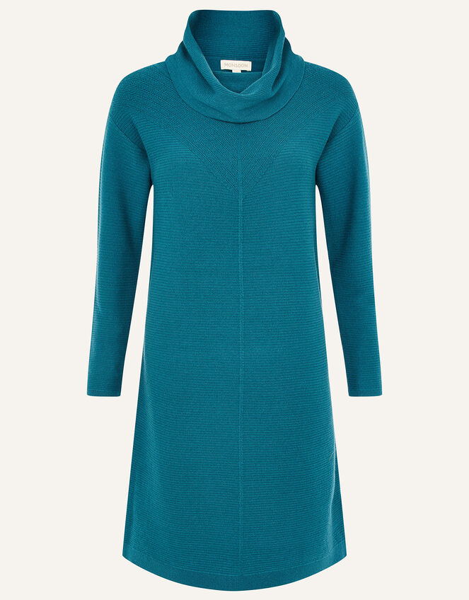Cali Cowl Neck Knit Dress, Teal (TEAL), large