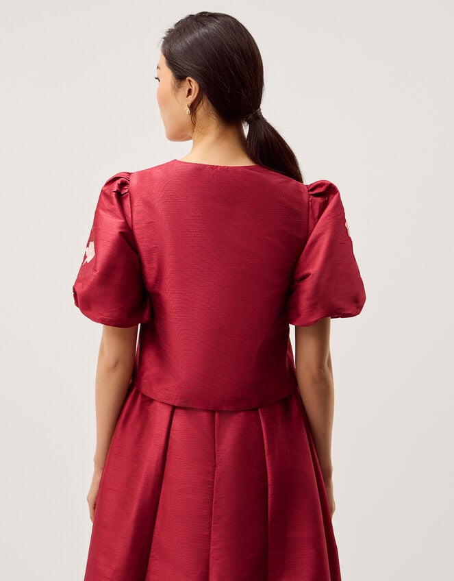 Anya Puff Sleeve Floral Embroidered Jacket Pink