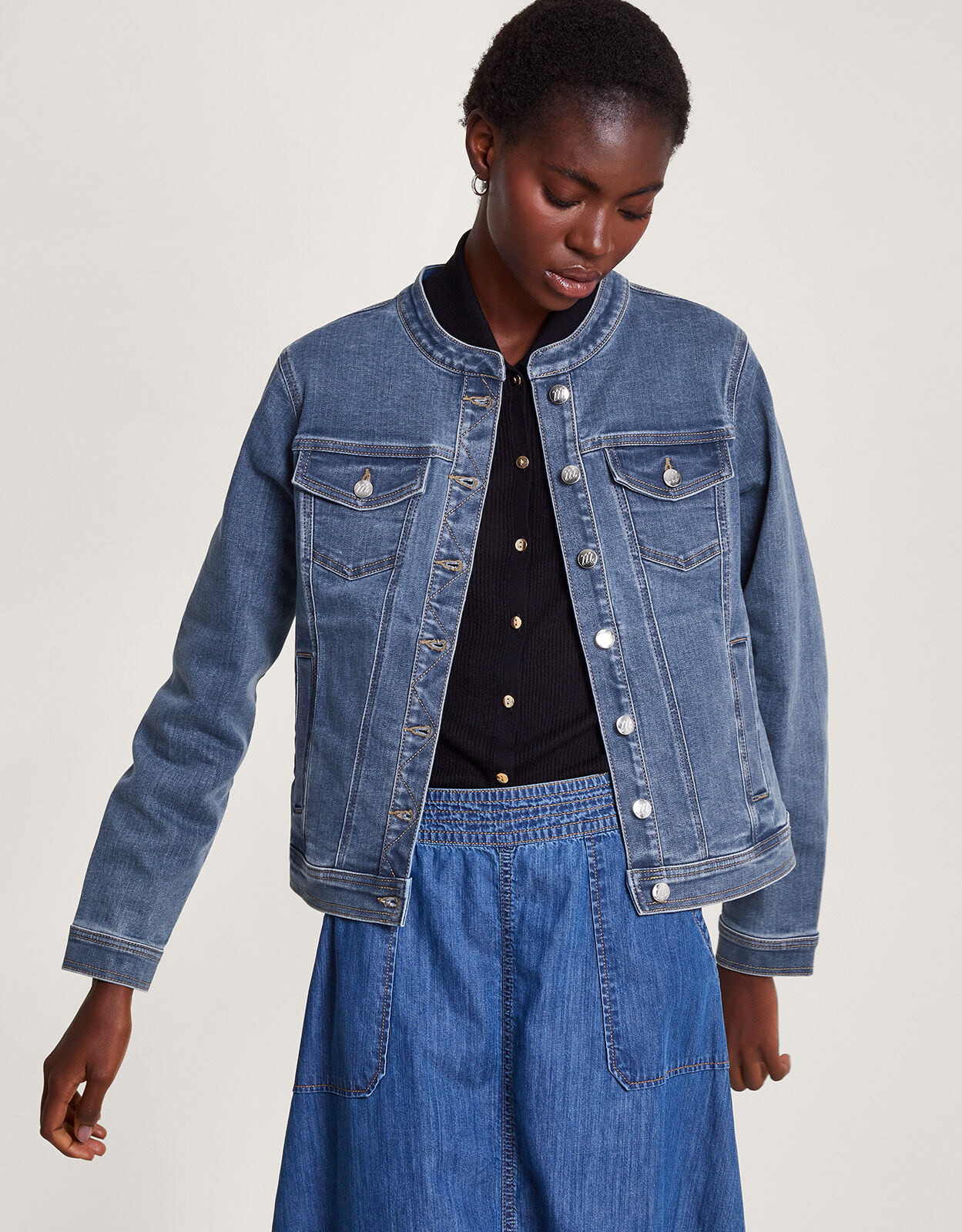 Collarless denim hot sale jacket uk