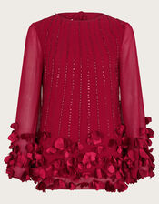 Carly Embellished 3D Petal Top, Red (RED), large