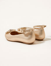Dawn Lace Diamante Bow Ballerina Flats, Gold (GOLD), large