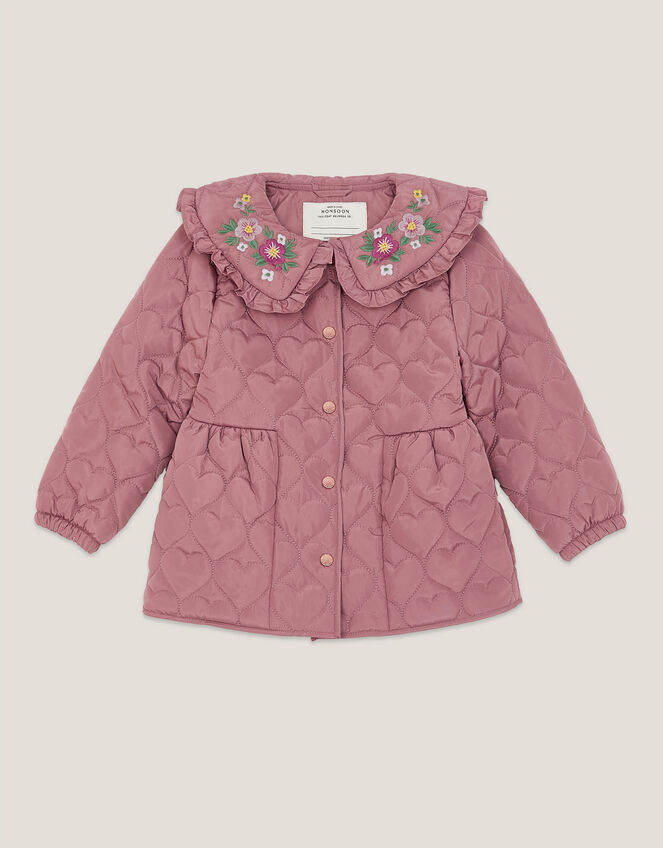 Embroidered Heart Quilted Coat, Pink (PINK), large