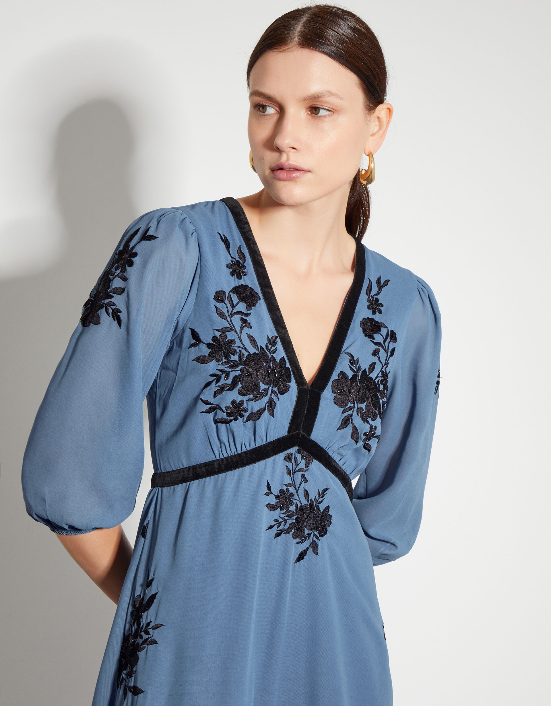 Tessa V Neck Floral Midi Dress Blue Evening Dresses Monsoon UK