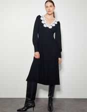 Lola Lace Knit Midi Dress, Black (BLACK), large
