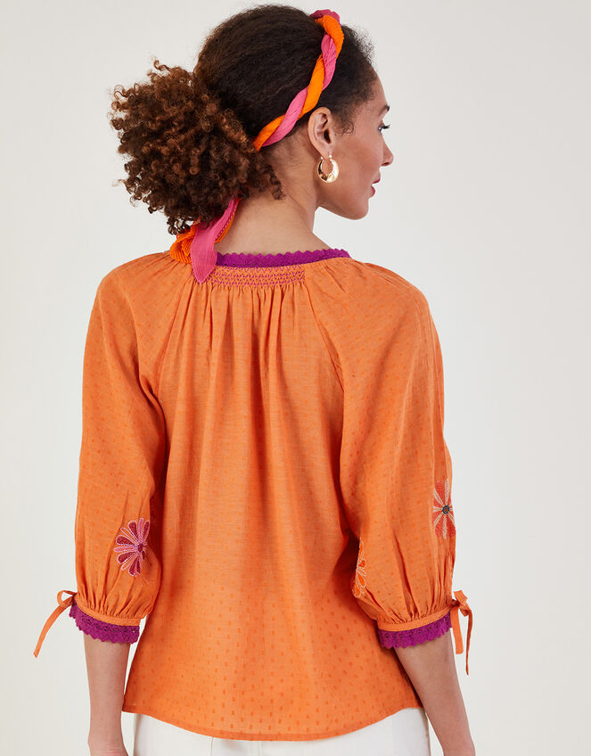 Floral Embroidered Button-Through Top, Orange (ORANGE), large