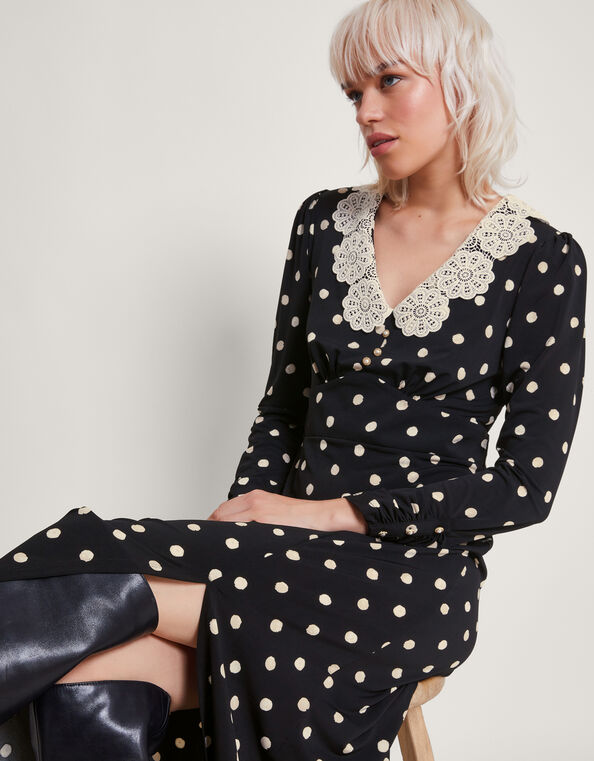 Sally Spot Collar Dress, Black (BLACK), large