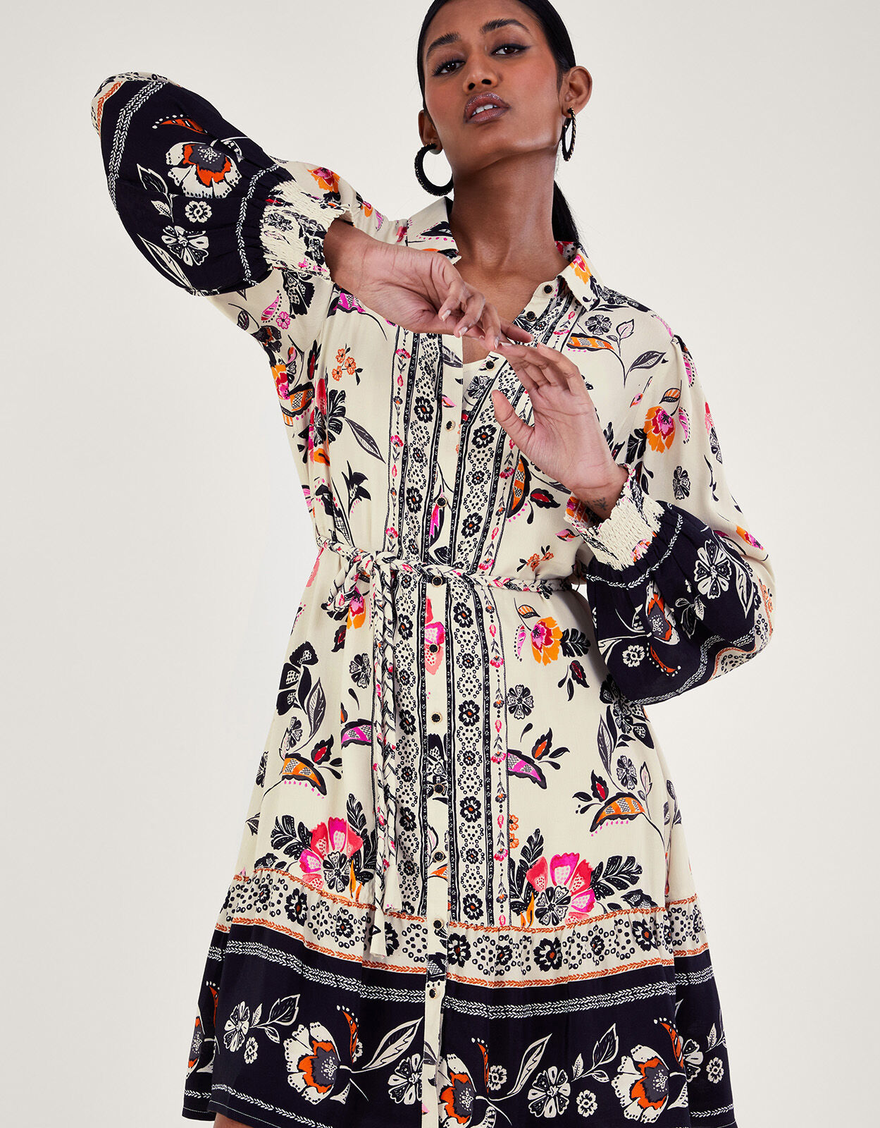 Floral Shirt Dress Ivory