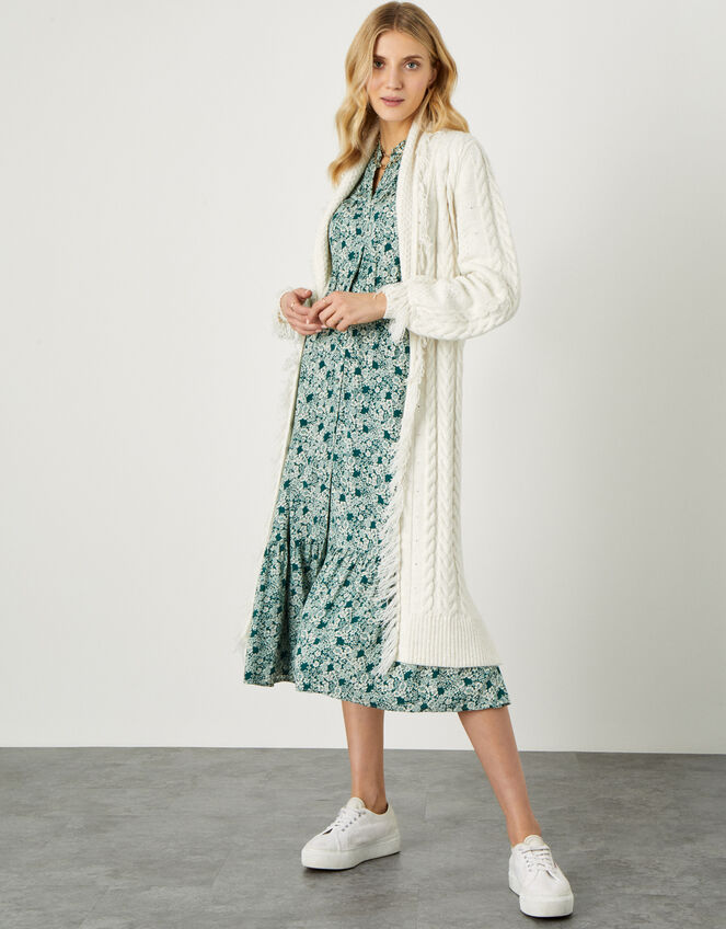 Fran Longline Cable Stitch Cardigan, Ivory (IVORY), large