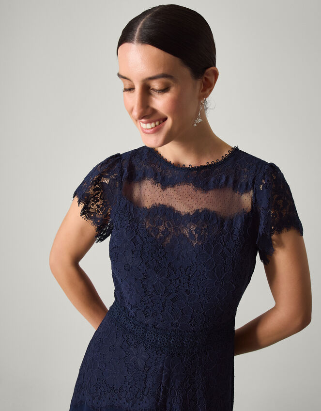 Monike Short Sleeve Lace Bridesmaid Dress Blue