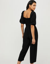 Fleur Shirred Jumpsuit, Black (BLACK), large