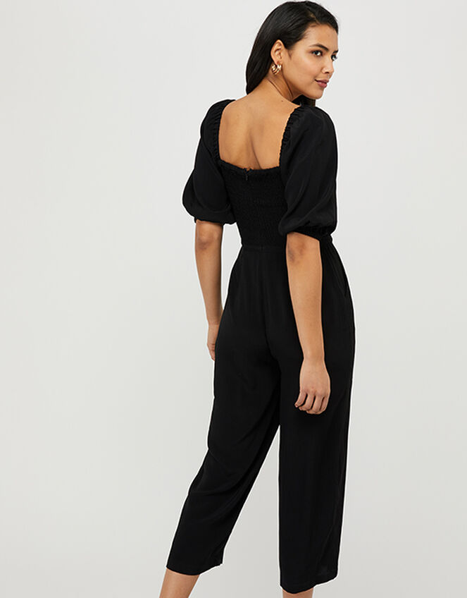 Fleur Shirred Jumpsuit, Black (BLACK), large