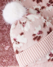 Floral Knit Hat and Scarf Set, Pink (PINK), large