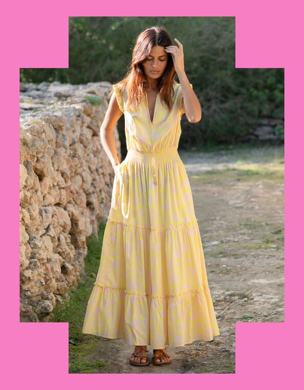 La Galeria Elefante Floral Print Midi Dress, Yellow (YELLOW), large