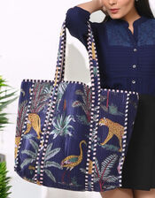 Conscious Yoga Collective Velvet Jungle Print Tote Bag, Blue (NAVY), large