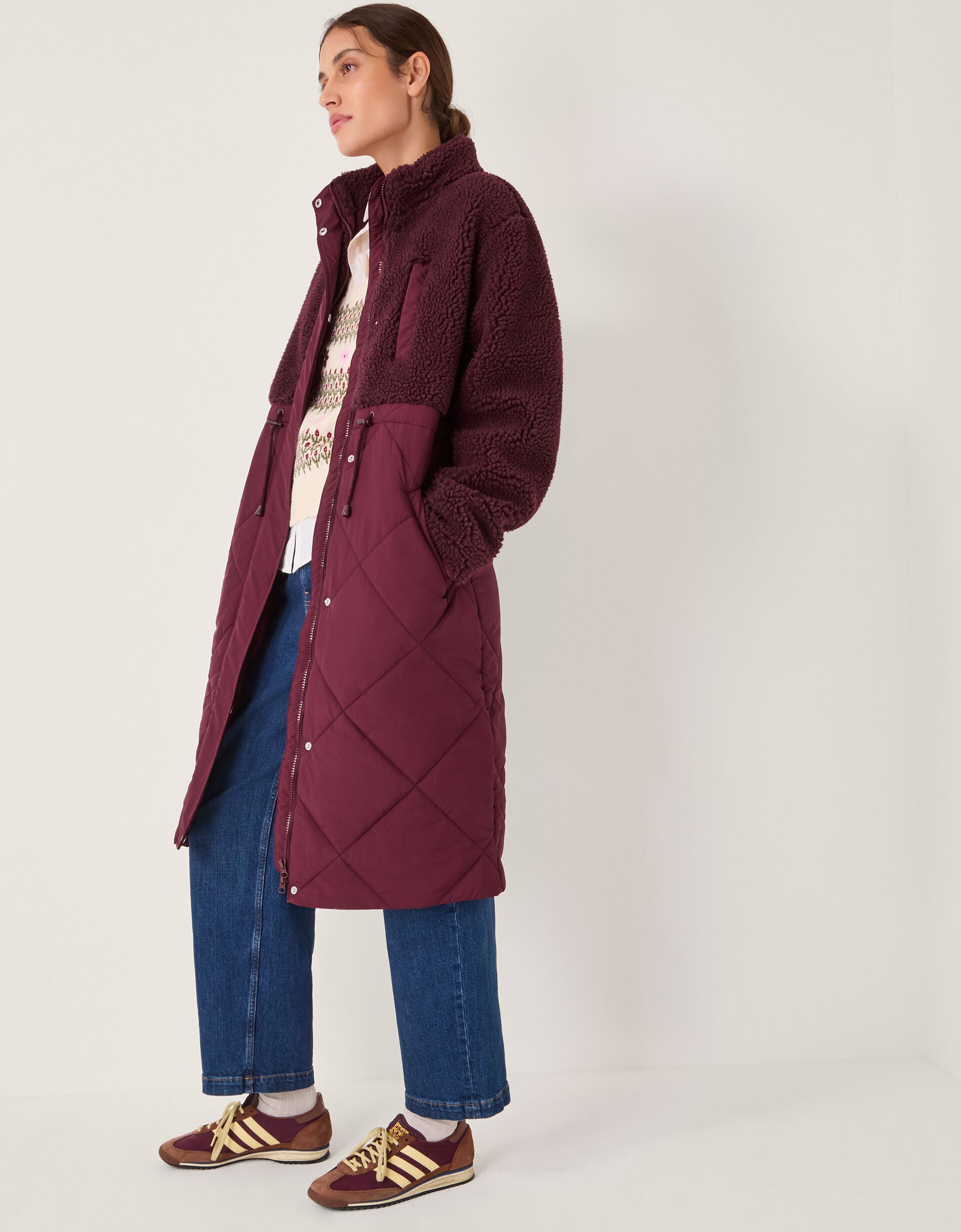 Marlo Faux Shearling Quilted Coat Red