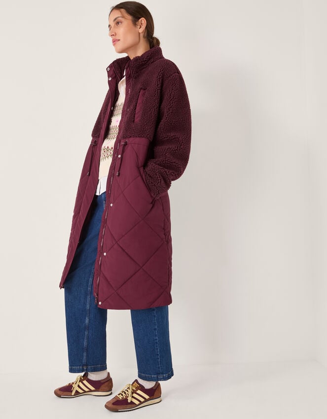 Marlo Borg Quilted Coat, Red (BURGUNDY), large