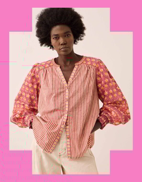 Easy Devyn Printed Cotton Shirt, Pink (PINK), large