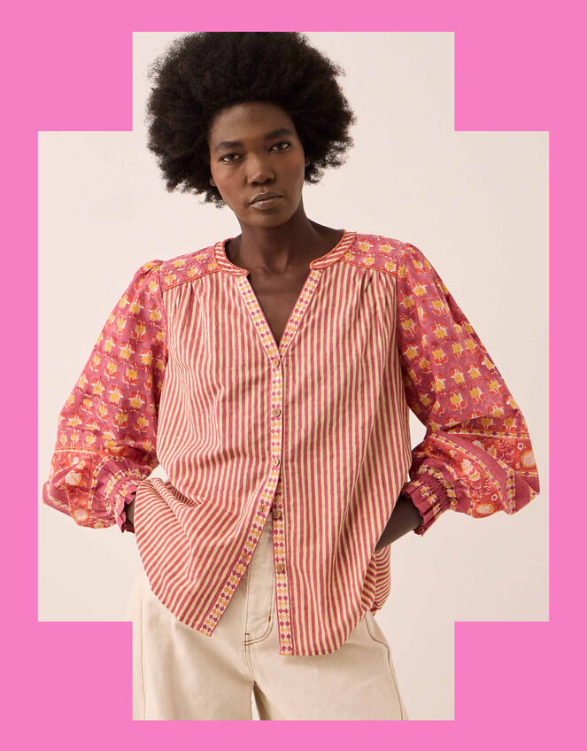 Easy Devyn Printed Cotton Shirt, Pink (PINK), large