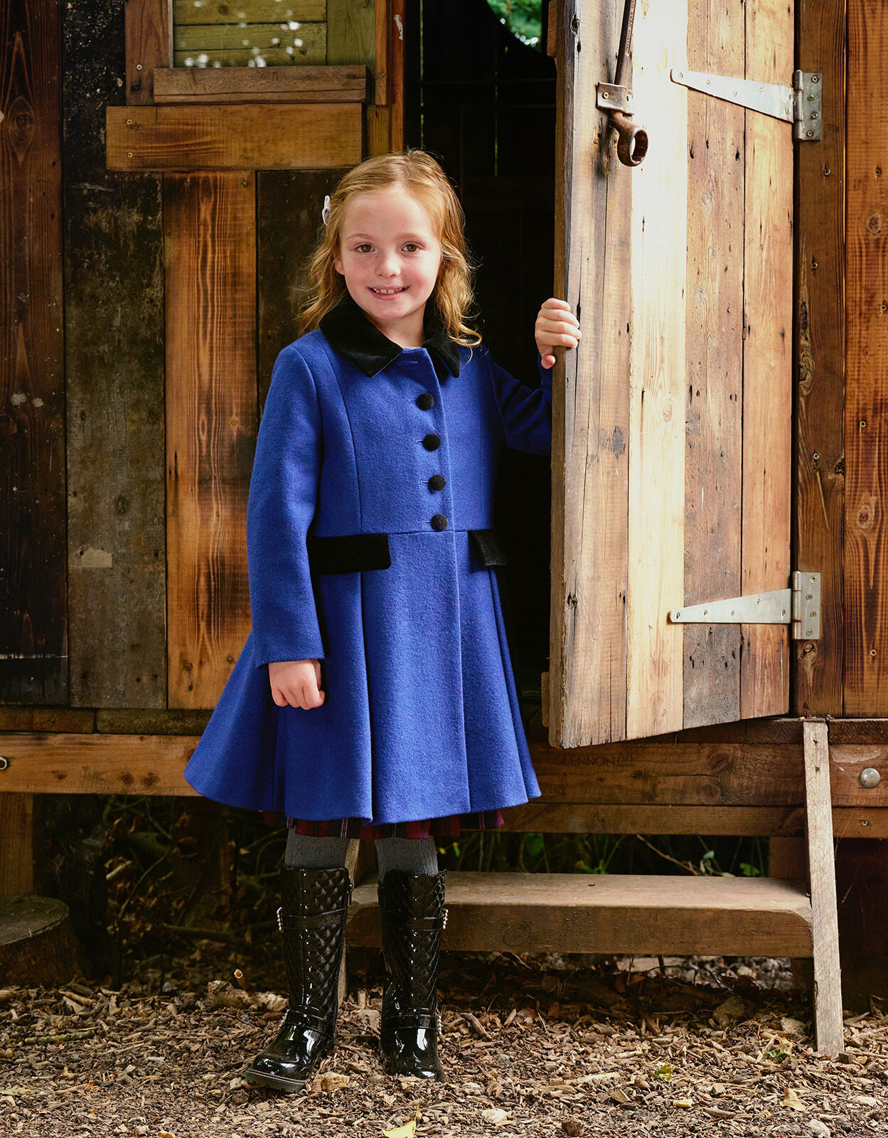 Velvet Trim Skirted Military Coat Blue