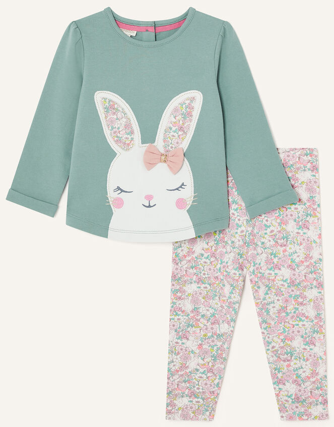 Baby Bunny Floral Top and Legging Set, Blue (AQUA), large