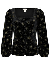 Ebony Glitter Print Stretch Velvet Top, Black (BLACK), large