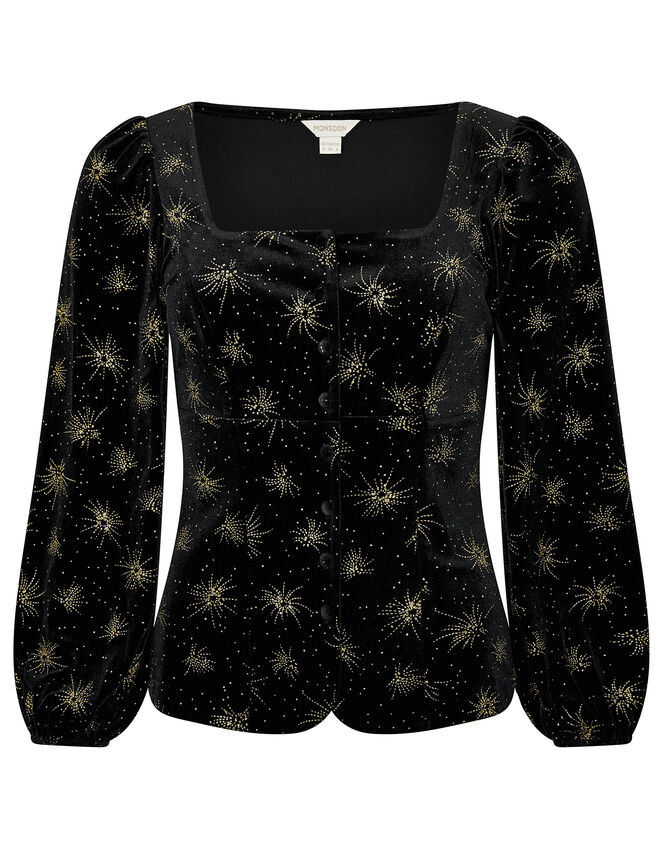 Ebony Glitter Print Stretch Velvet Top, Black (BLACK), large