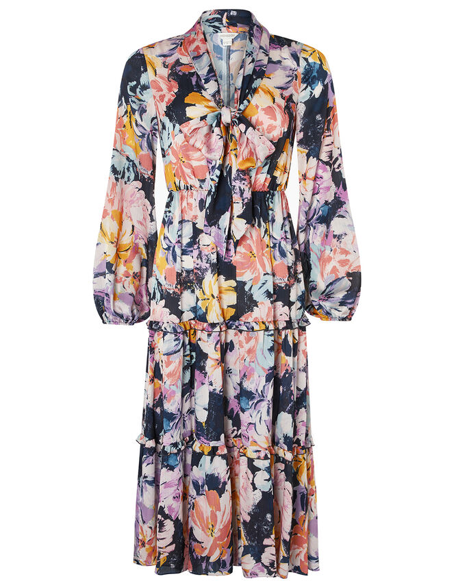 Marie Sustainable Floral Satin Midi Dress, Blue (BLUE), large