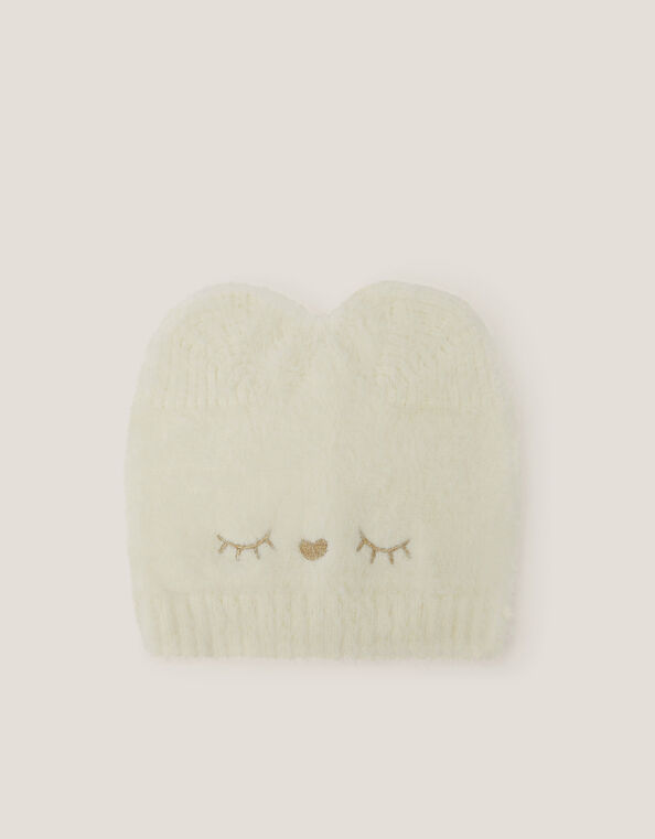 Kitty Knit Beanie Hat, Ivory (IVORY), large