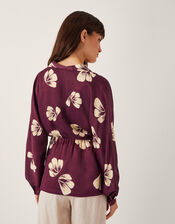 Roz Floral Wrap Top, Red (BURGUNDY), large