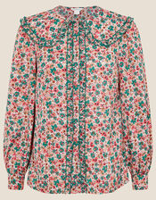 Callie Collar Ditsy Print Blouse, Orange (CORAL), large