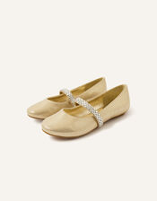 Shimmer Diamante Strap Ballerina Flats, Gold (GOLD), large