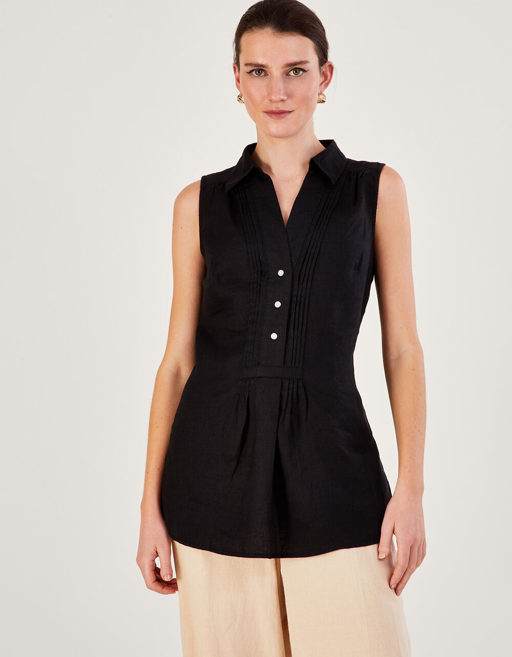 Beryl Longline Linen Tunic Top Black Tops & Tshirts Monsoon UK.