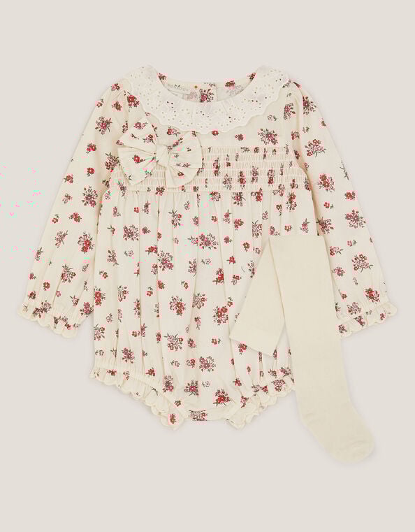Newborn Floral Print Romper, Ivory (IVORY), large