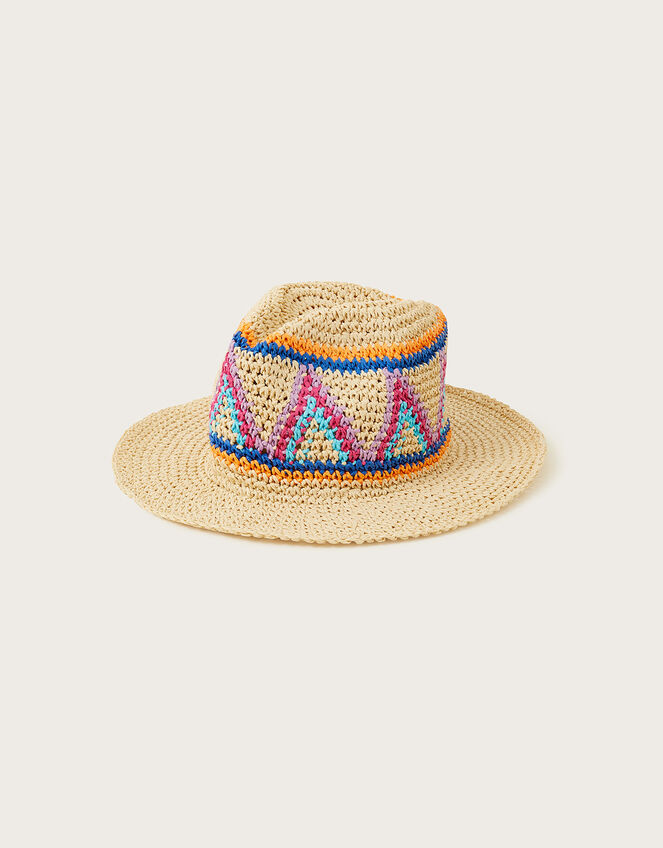 Macrame Detail Fedora Hat, , large