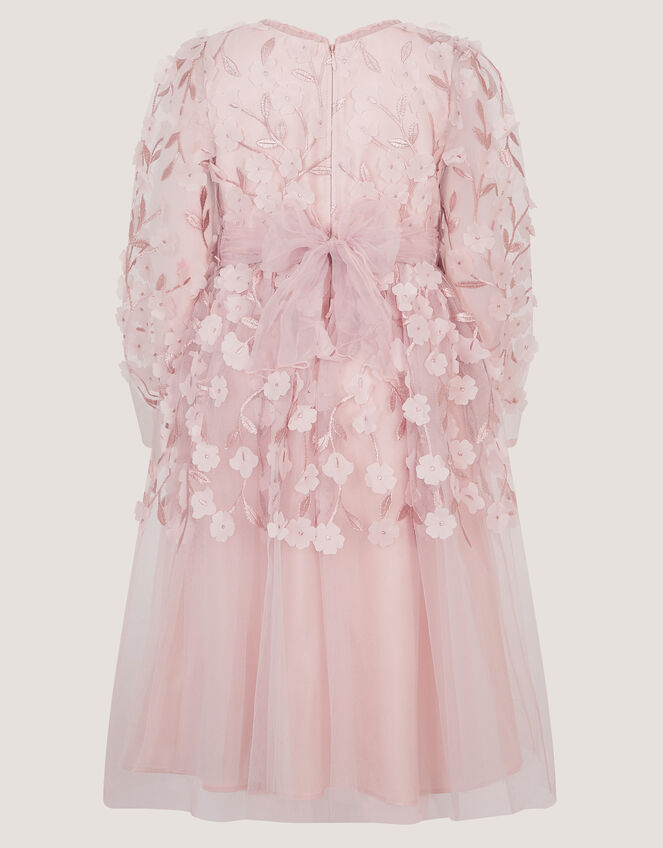 Oona Long Sleeve Floral Appliqu&eacute; Party Dress, Pink (PINK), large