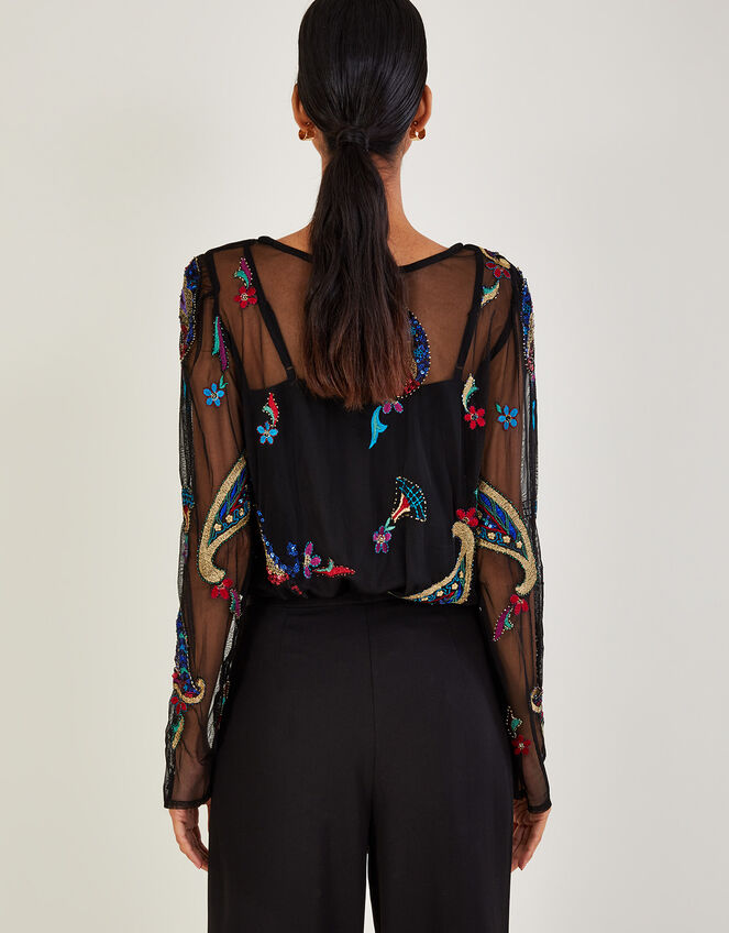 Philpine Embroidered Top in Recycled Polyester, Black (BLACK), large