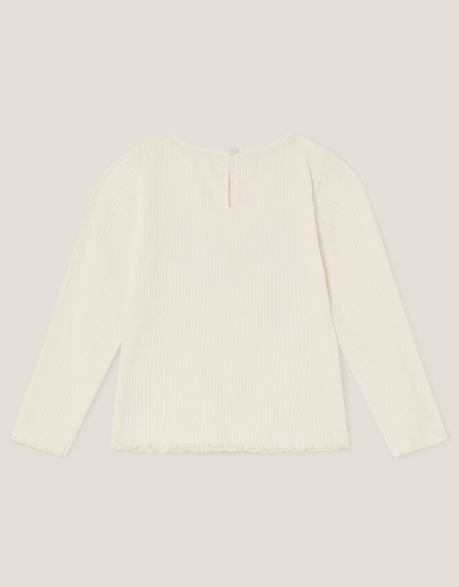 Butterfly Embroidered Ribbed Top, Ivory (IVORY), large