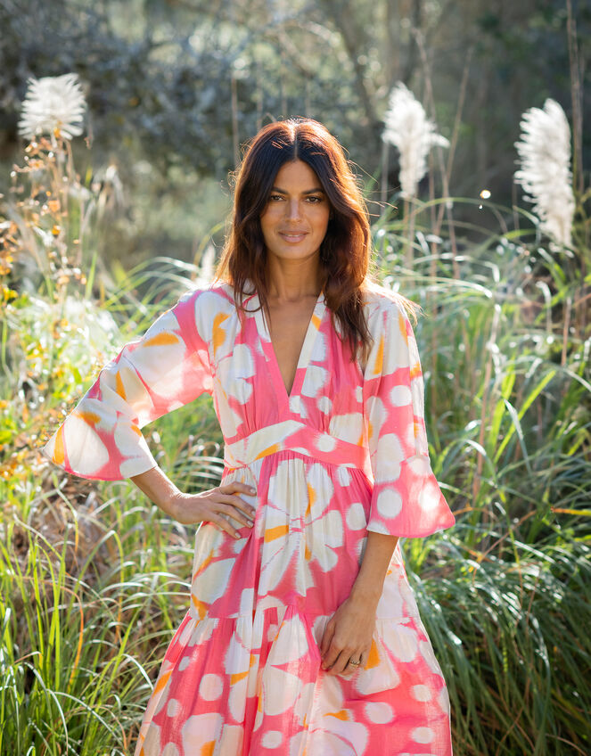 La Galeria Elefante Print Tiered Midi Dress, Orange (ORANGE), large