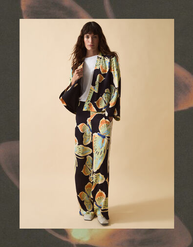 Clemence Aurelie Butterfly Palazzo Trousers, Black (BLACK), large