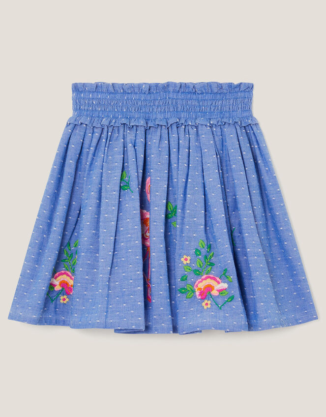 Flamingo Embellished Chambray Skirt, Blue (BLUE), large