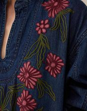 East Reyna Denim Embroidered Dress, Blue (INDIGO), large