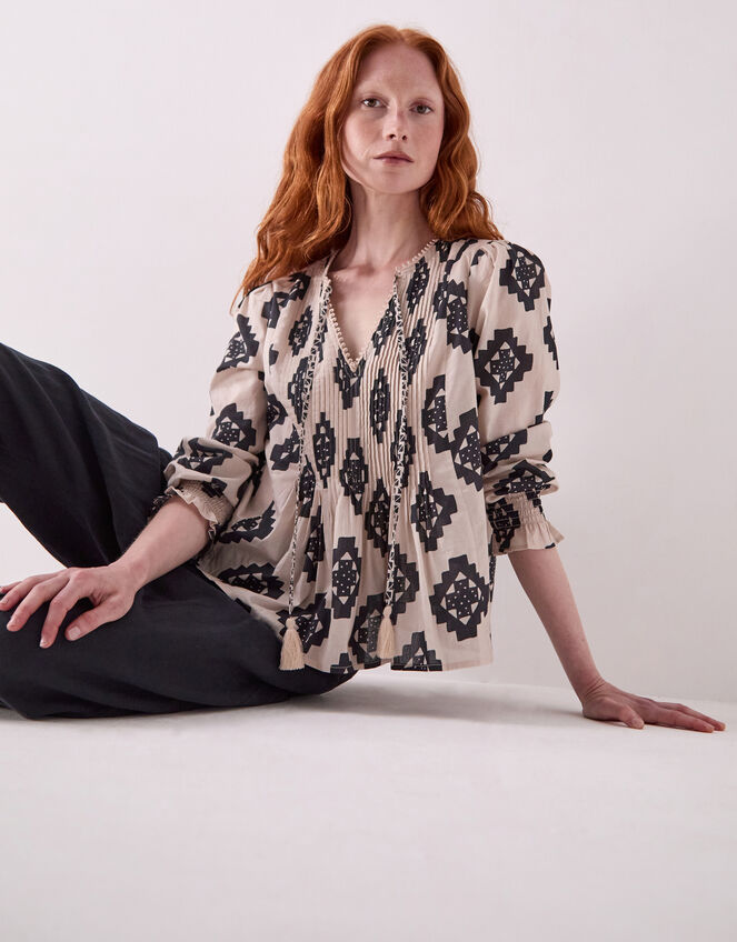 East Kaira Monochrome Cotton Top, Black (BLACK WHITE), large