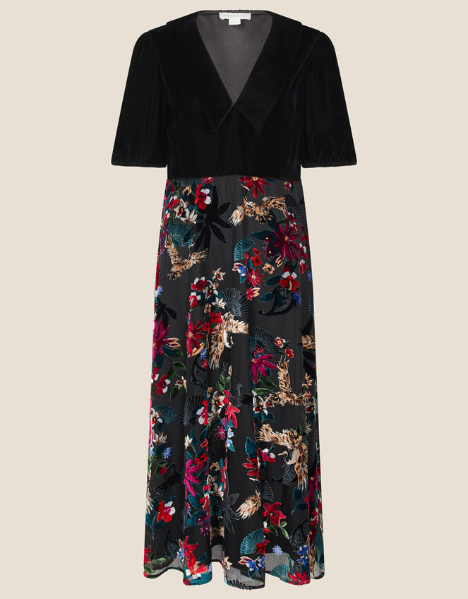 Carena Crane Devore Velvet Midi Dress, Black (BLACK), large