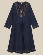 East Anita&nbsp;Embroidered Corduroy Midi Dress, Blue (NAVY), large