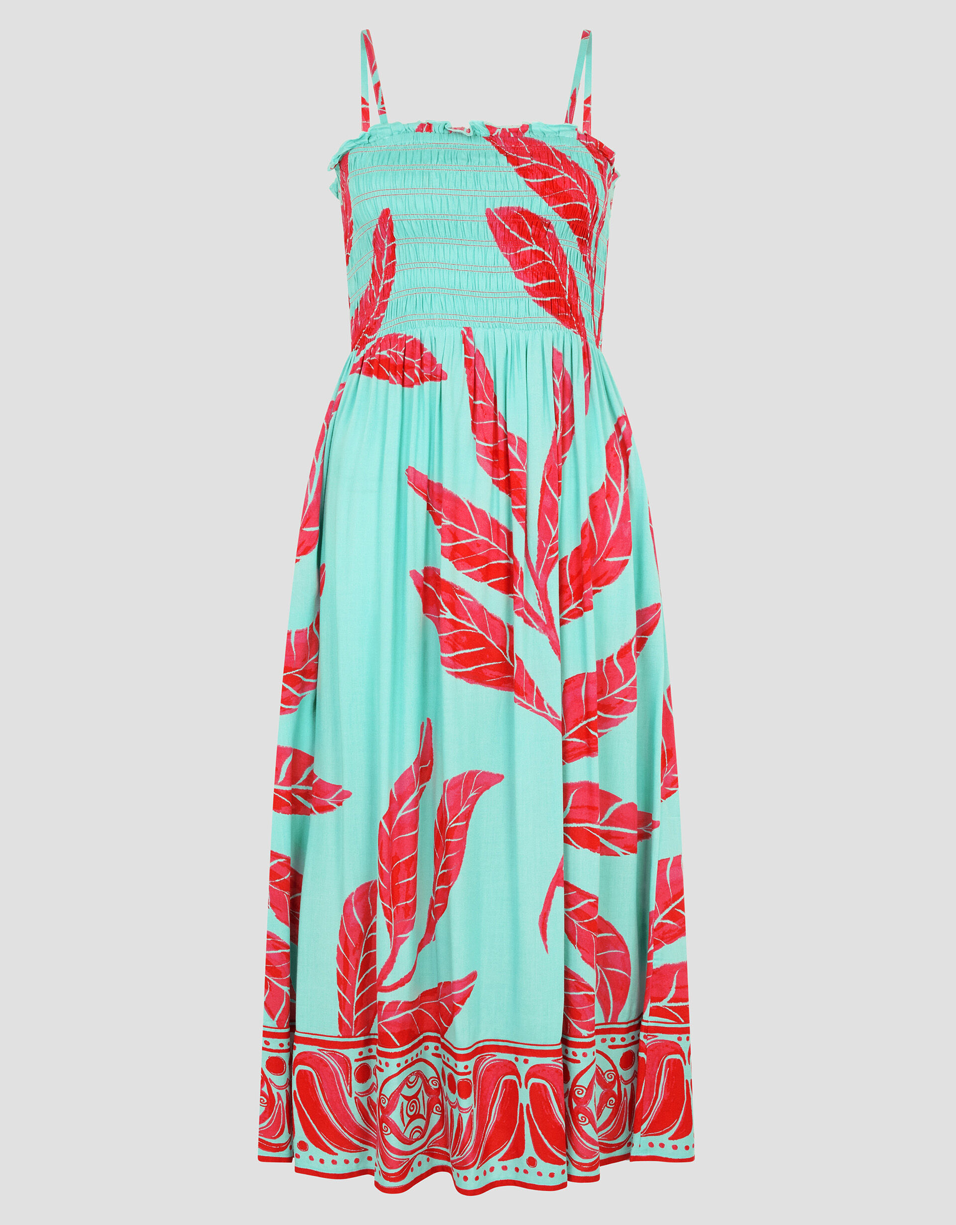 Pamela Palm Print Midi Sundress Green