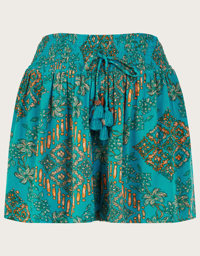 Tile Print Shorts, Blue (TURQUOISE), large