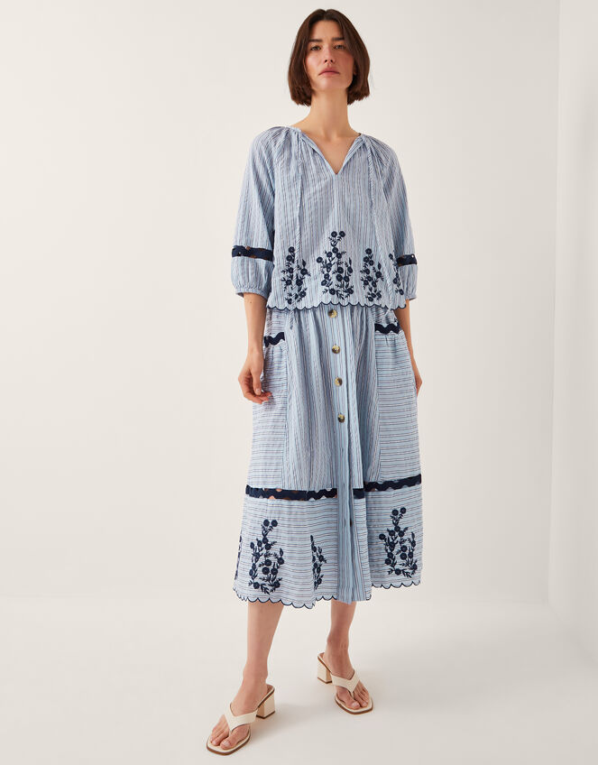 Cara Embroidered Stripe Blouse, Blue (BLUE), large