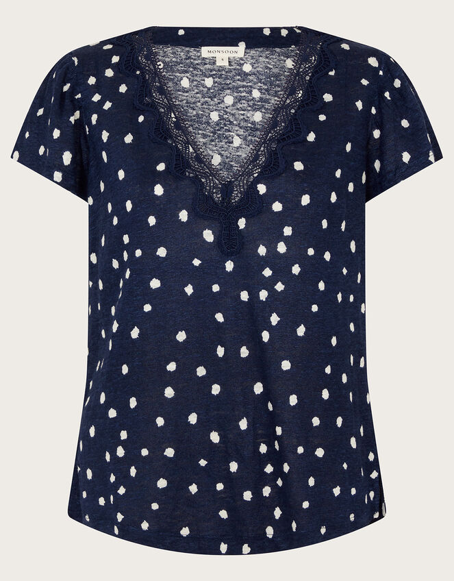 Mackie Spot Linen Top, Blue (NAVY), large