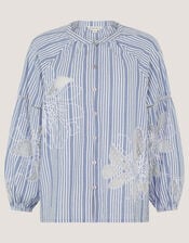 Maia Embroidered Stripe Blouse, Blue (BLUE), large