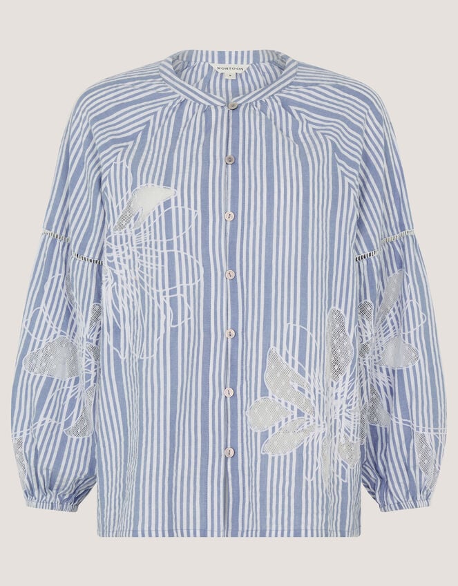 Maia Embroidered Stripe Blouse, Blue (BLUE), large